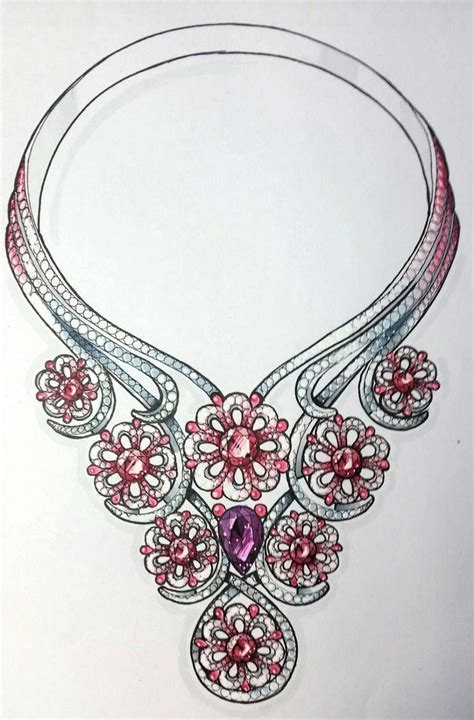 Sketches Render Of A Necklace With Foreal Motif Pink Tourmaline Pink
