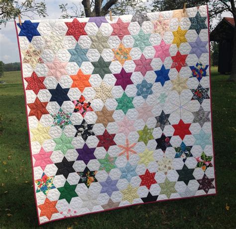 Vintage Handmade Quilt 6 Point Star And Hexagons Hand