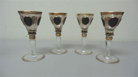 Stunning 5 Piece Moser Art Glass Ruby And Gilt Decorated Decanter And Cordial Set Ebay