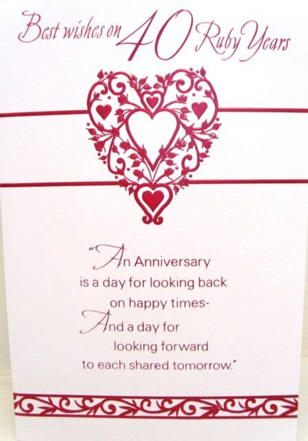Ruby Wedding 40th Anniversary Card With Fabulous Verses For Sale Online