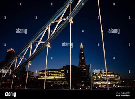 The Shard At Night Seen From Tower Bridge In London Stock Photo Alamy