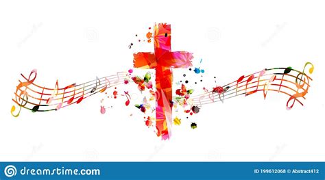 Colorful Christian Cross With Music Notes Isolated Vector Illustration