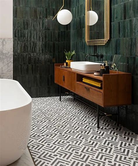 Modern Green Tile Bathroom Dhomish