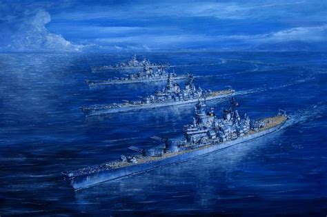 Painting Of The 4 Iowa Class Ships USS IOWA BB 61 USS NEW JERSEY BB