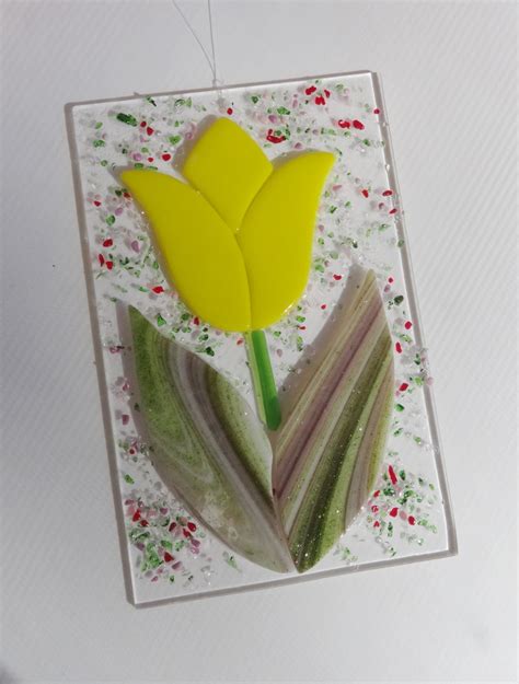 Fused Glass Tulip Suncatcher Yellow Tulip Fused Glass Flower