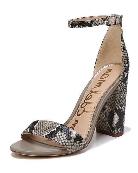 Sam Edelman Yaro Snake Print Leather Chunky Heel Sandal In Natural Lyst