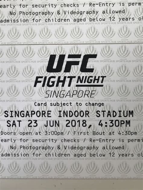 1 Ufc Fight Night Singapore Ticket Tickets And Vouchers Local