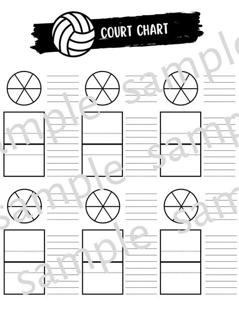 Volleyball 6 Court Chart For Coaches 85x11 Digital Download Set Of 4
