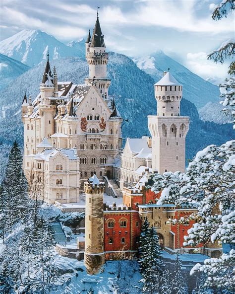 Snowy Scenes Over The Beautiful Neuschwanstein Castle In Germany From