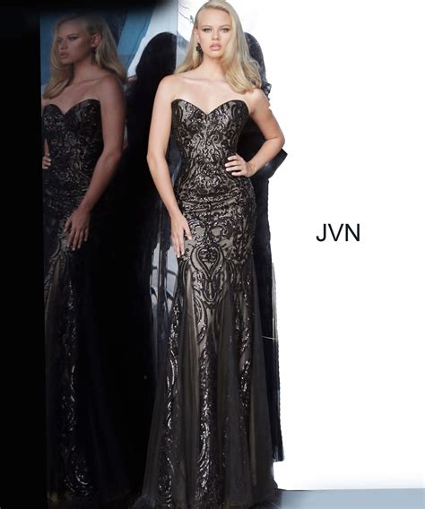 JVN Dress JVN Black Embellished Strapless Sweetheart Dress