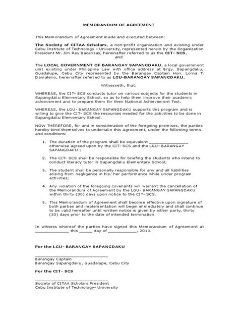 Format Of Memorandum Of Agreement In The Philippines Financial Report