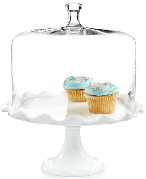 Martha Stewart Collection Milk Glass Ruffle Cake Stand With Dome