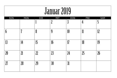 Auf dieser site steht jeder online kalender 2019 2020. Kalender Januar 2019 Zum Ausdrucken | Words