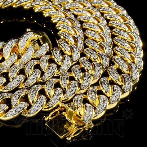 18k Gold Iced Out Cuban Chain Nivs Bling