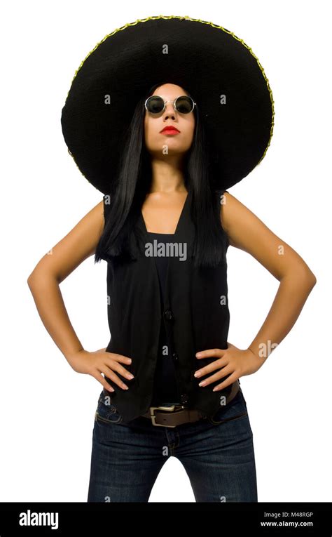 Young Mexican Woman Wearing Sombrero Isolated On White Stock Photo Alamy