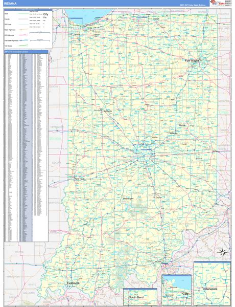Indiana Zip Code Wall Map Basic Style By Marketmaps Mapsales