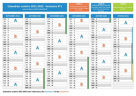 Zone B Calendrier Scolaire A Imprimer Semaine A Semaine B