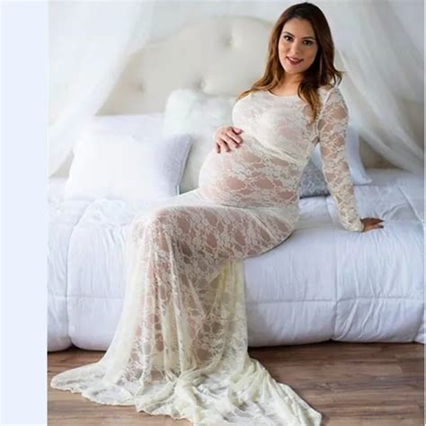 Maternity Photography Props Maxi Maternity White Gown Lace Maternity