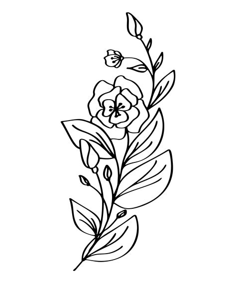 Hand Drawn Modern Flowers Drawing And Sketch Floral With Line Art