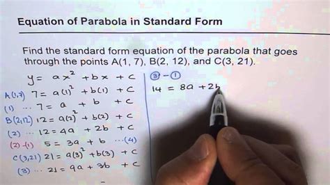 Find Quadratic Equation In Standard Form Given Three Points Youtube