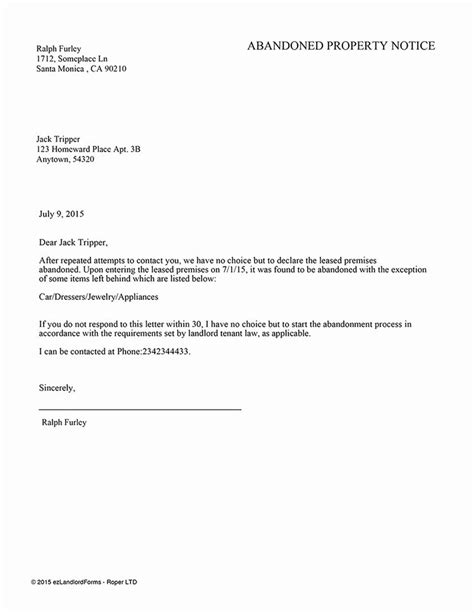 Personal Property Sample Letter To Remove Property From Prem