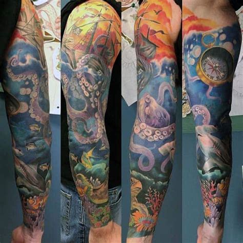 40 Ocean Sleeve Tattoos For Men Underwater Ink Design Ideas