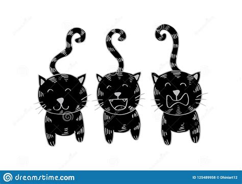 Three Cats Cartoon Style Stock Vector Illustration Of Friendly