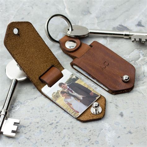 Personalised Metal Photo Keyring With Leather Case Case Keyring