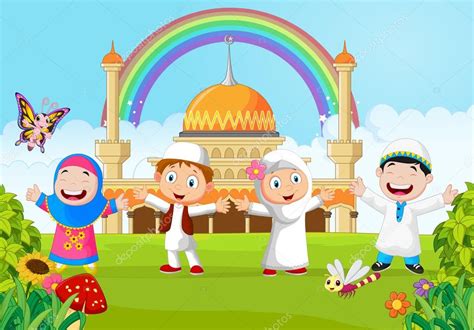 Download Gambar Anak Muslim Kartun Vektor Background
