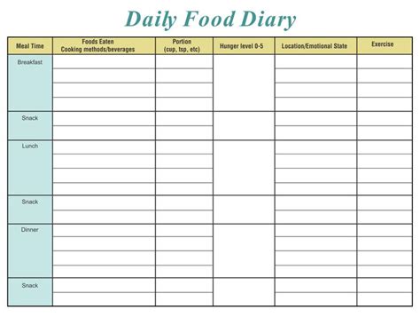 Daily Food Diary Template Printable Food Journal Printable Food