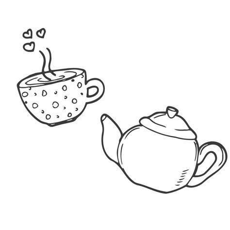 Teapot Pouring Tea Into A Tea Cup Line Art Illustration 28285911 Vector