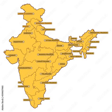 India Map With States Marking On Indian Political Map Vector Image