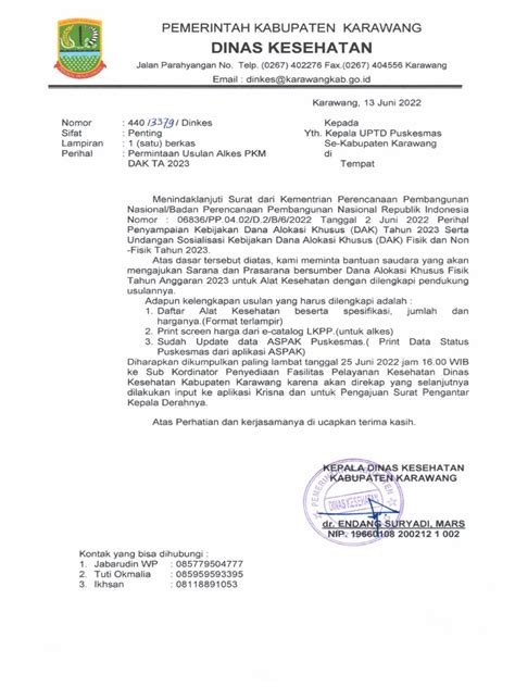 Surat Permintaan Alkes Pkm Dak Ta 2023 Pdf