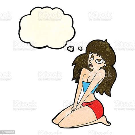 Cartoon Woman In Skimpy Clothing With Thought Bubble Stock Illustration