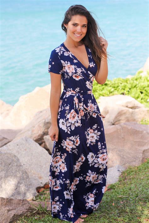 Navy Floral V Neck Maxi Dress Maxi Dresses Saved By The Dress