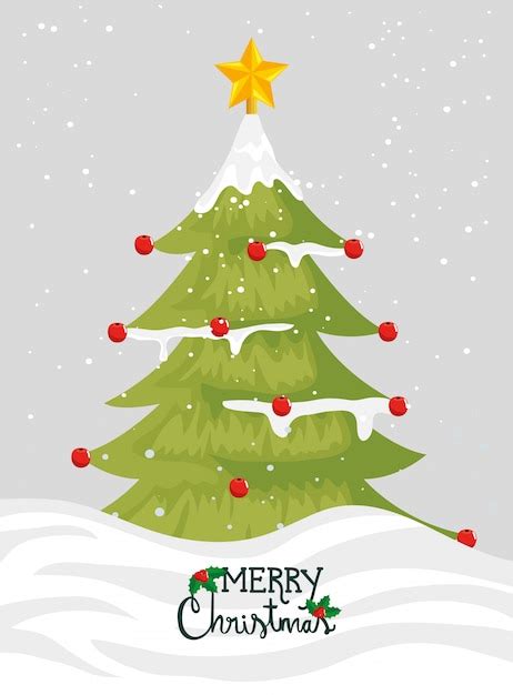 Free Vector Merry Christmas Card With Pine Tree