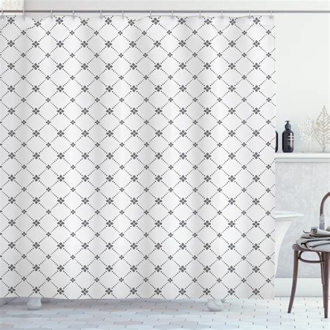 Geometric Decor Shower Curtain Repeating Dotted Rhombuses And Flowers