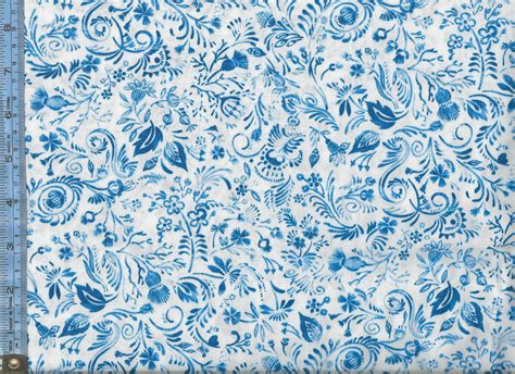 Flow Blue Garden Navy Blue Floral And Leaves On White Background