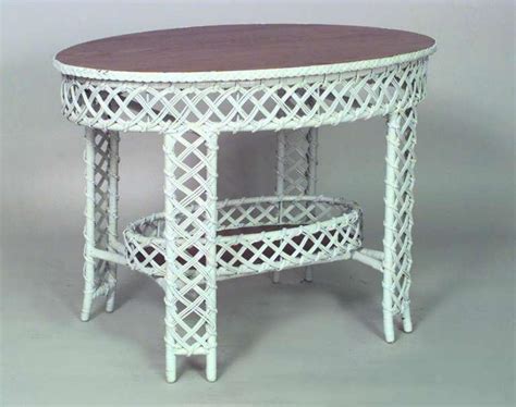 Heywood-Wakefield - 19th C. Wicker and Oak Center Table Attributed to Heywood-Wakefield