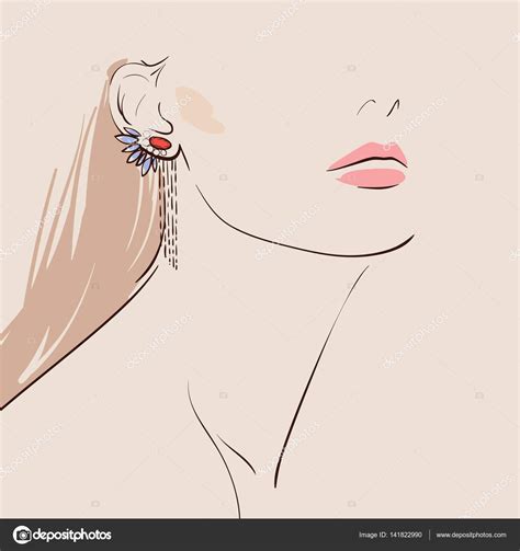 Beautiful Woman Wearing Earrings Stock Vector Yemelianova 141822990