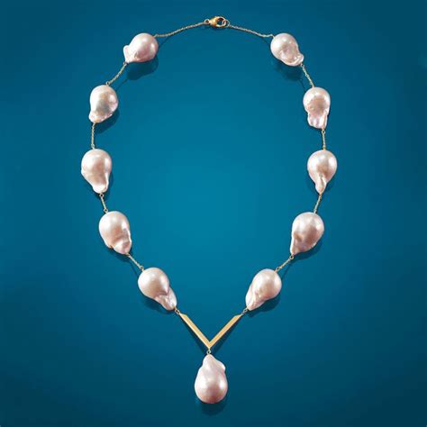12 14mm Cultured Baroque Pearl V Necklace In 14kt Yellow Gold Ross Simons