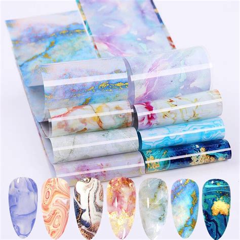 10 Pcs Nail Foils With Color Marble Flower Gilding Pattern Nail