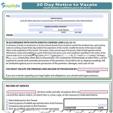 This type of notice is for a yearly. South Dakota Notice to Vacate