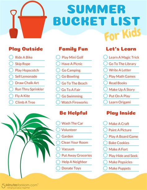 Printable Summer Bucket List For Kids 5 Minutes For Mom