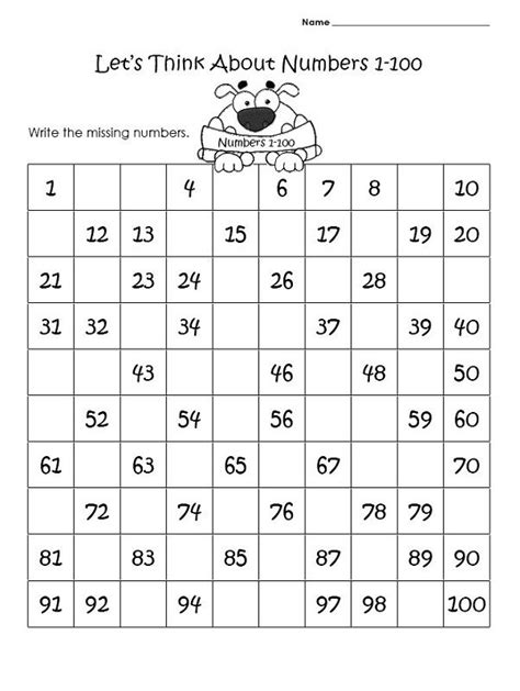 Blank Number Chart 1 100 Simple K5 Worksheets Kindergarten