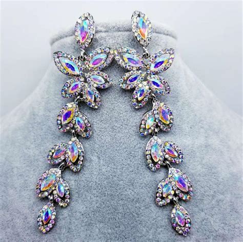 3 25” big long iridescent ab dangle rhinestone crystal prom pageant earrings ebay