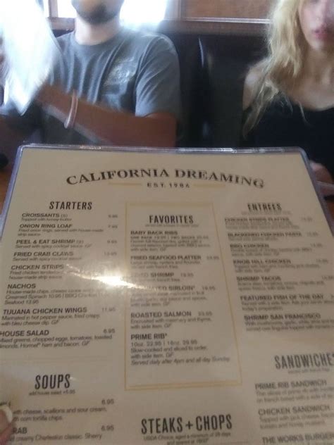 Menu at California Dreaming pub & bar, Greenville