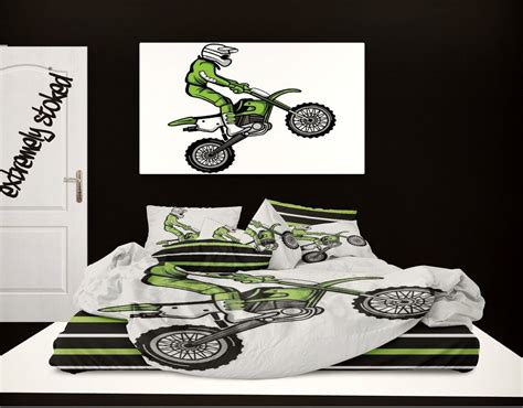 Motocross Comforter Green Dirt Bike Rider From Extremely Stoked