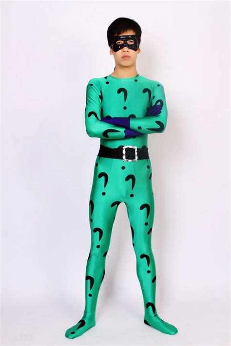 Ensnovo The Riddler Lycra Spandex Zentai Costume Suit Full Body Cosplay