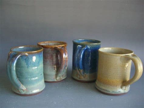 hand thrown stoneware pottery mixed mugs set of 4 mm 14 etsy stoneware pottery mugs pottery